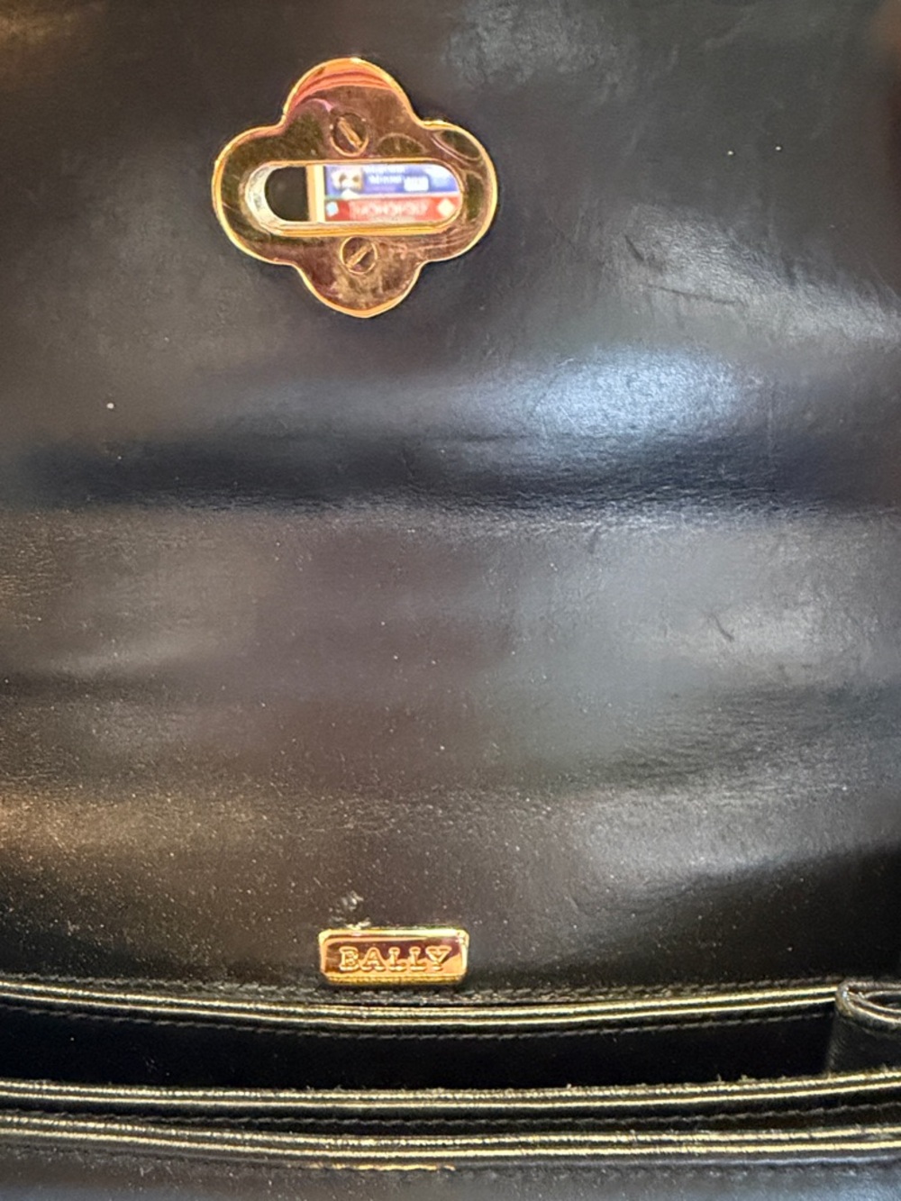 Vintage Bally black leather handbag with gold-tone turn-lock closure. - Picture 4 of 14
